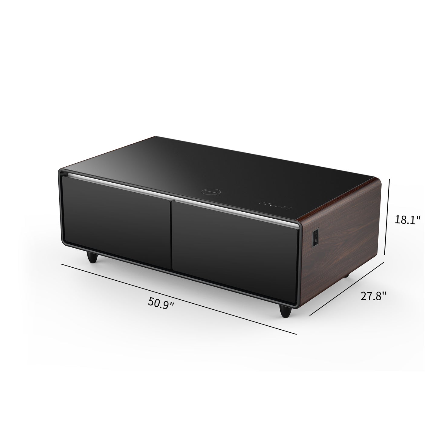 Modern Smart Coffee Table with Built-in Fridge, Bluetooth Speaker, Wireless Charging, Touch Control Panel, Power Socket, USB Interface, Outlet Protection, Atmosphere light