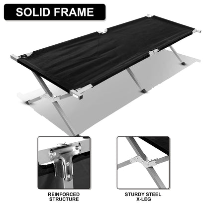 YSSOA Folding Camping Cot with Storage Bag for Adults, Portable and Lightweight Sleeping Bed for Outdoor Traveling, Hiking, Easy to Set up (Color: Black)